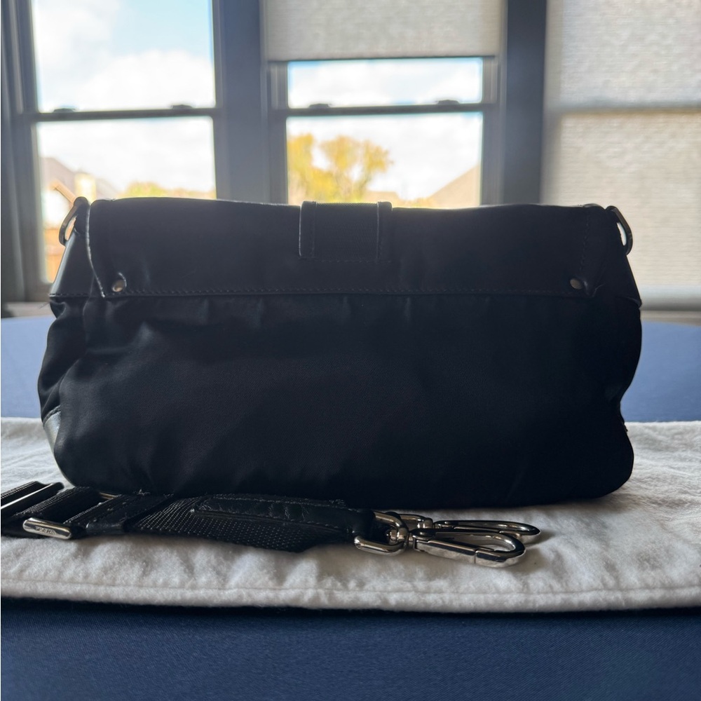 Prada Tessuto Vitello Convertible Shoulder Bag Black Nylon Dual Zip - Picture 12 of 14